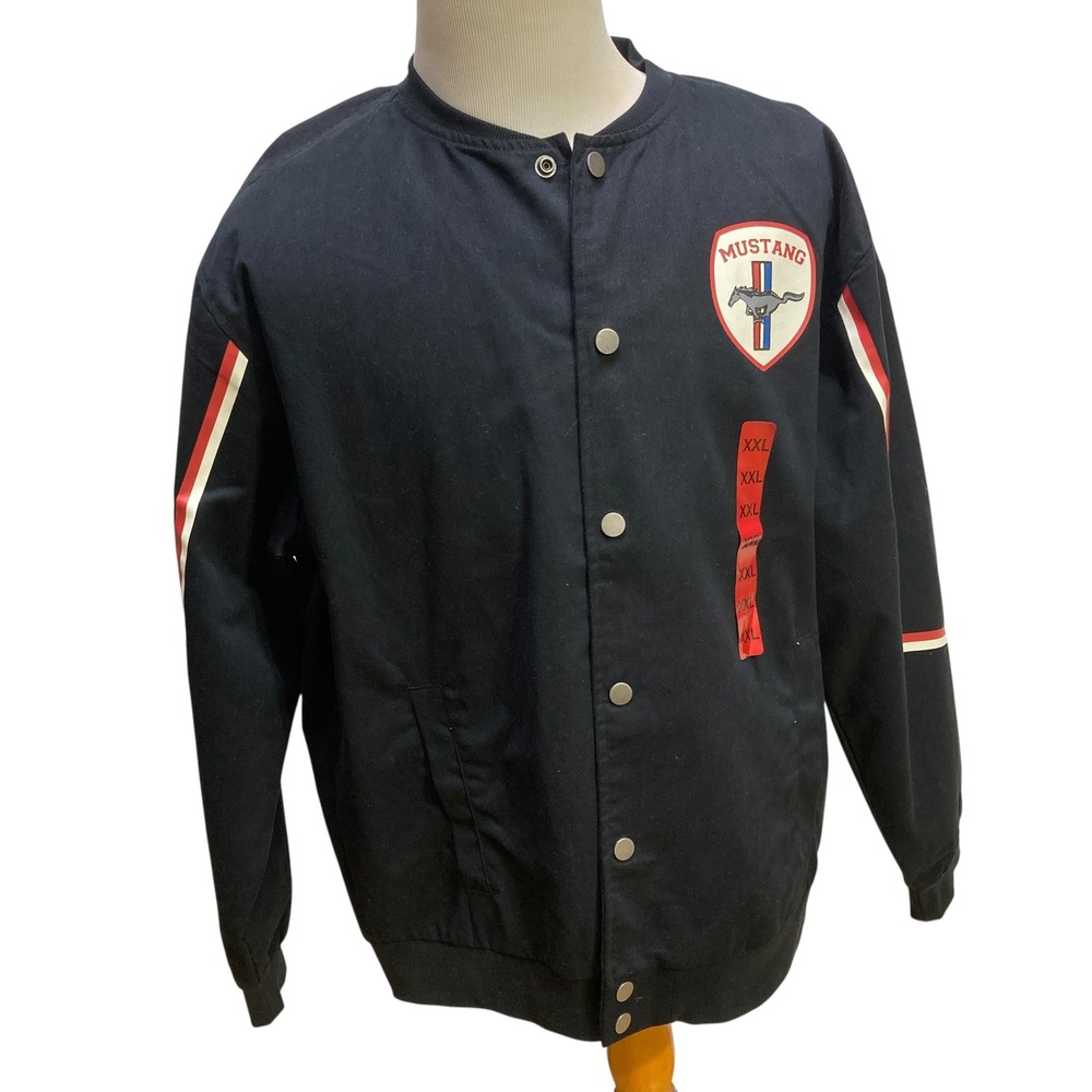 Ford Mustang Racing Jacket Mens XXL Black Road Trip Snap Front FMJ-A1953 NEW